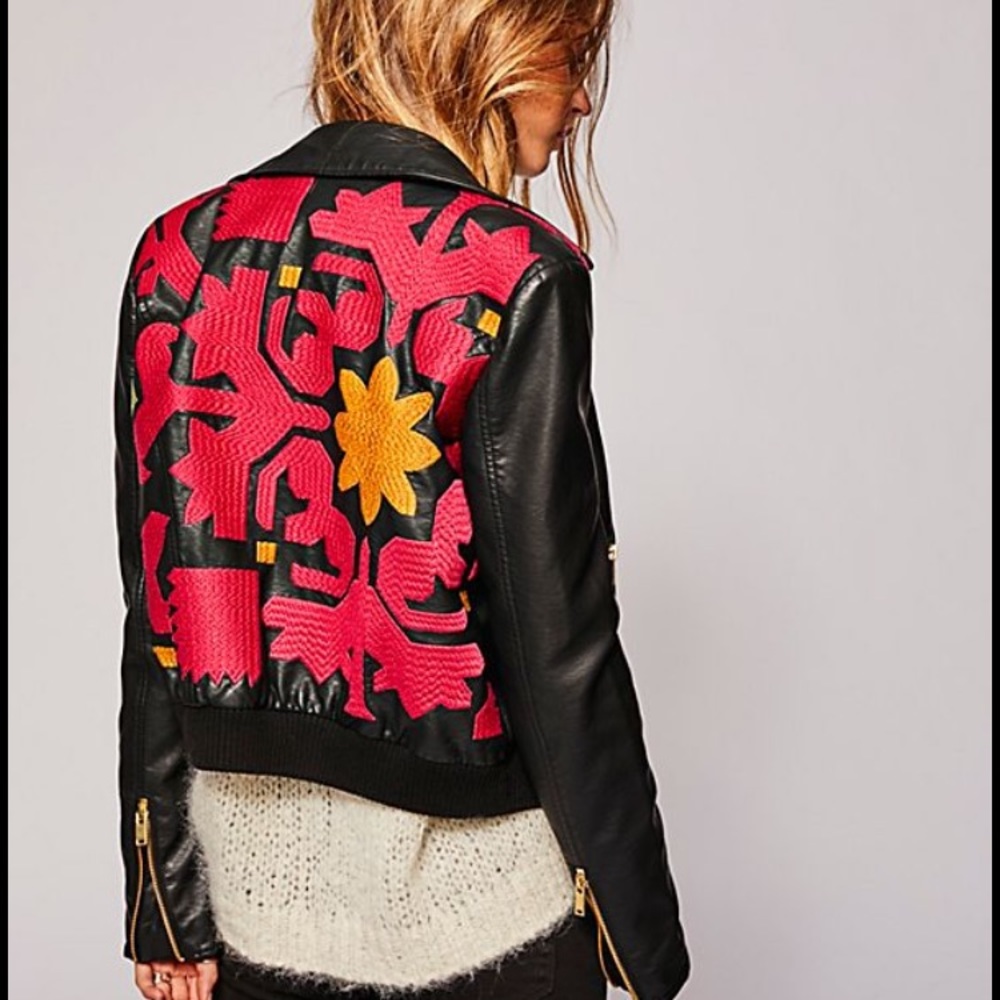 Free People Faux leather embroidered jacket
